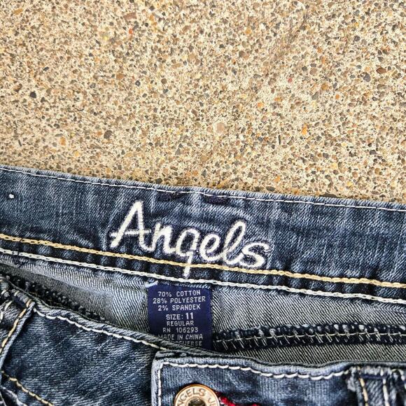 Vtg Y2k ANGELS X Pocket Dark Wash Cyber Grunge Slim Fit Denim Jeans Sz 11 - Picture 5 of 7